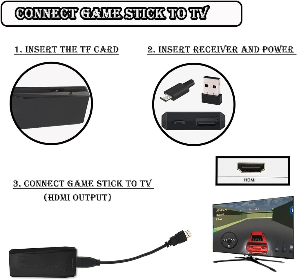 Wireless Retro Game Console,Built in 10000+ Classic Games,9 Emulators,Plug and Play Video Game Stick 4K High Definition HD Output for TV with Dual 2.4G Wireless Controllers