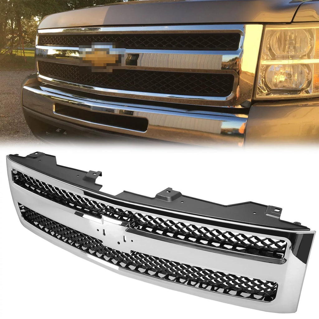 Kojem Front Bumper Mesh Grille Grill for 2007 2008 2009 2010 2011 2012 2013 Chevrolet Silverado 1500 Pickup Truck GM1200572 25810707 Chrome