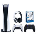 Sony Playstation 5 Disc Version Console with Extra Black Controller, White PULSE 3D Headset and Surge PowerPack Battery Pack & Charge Cable Bundle