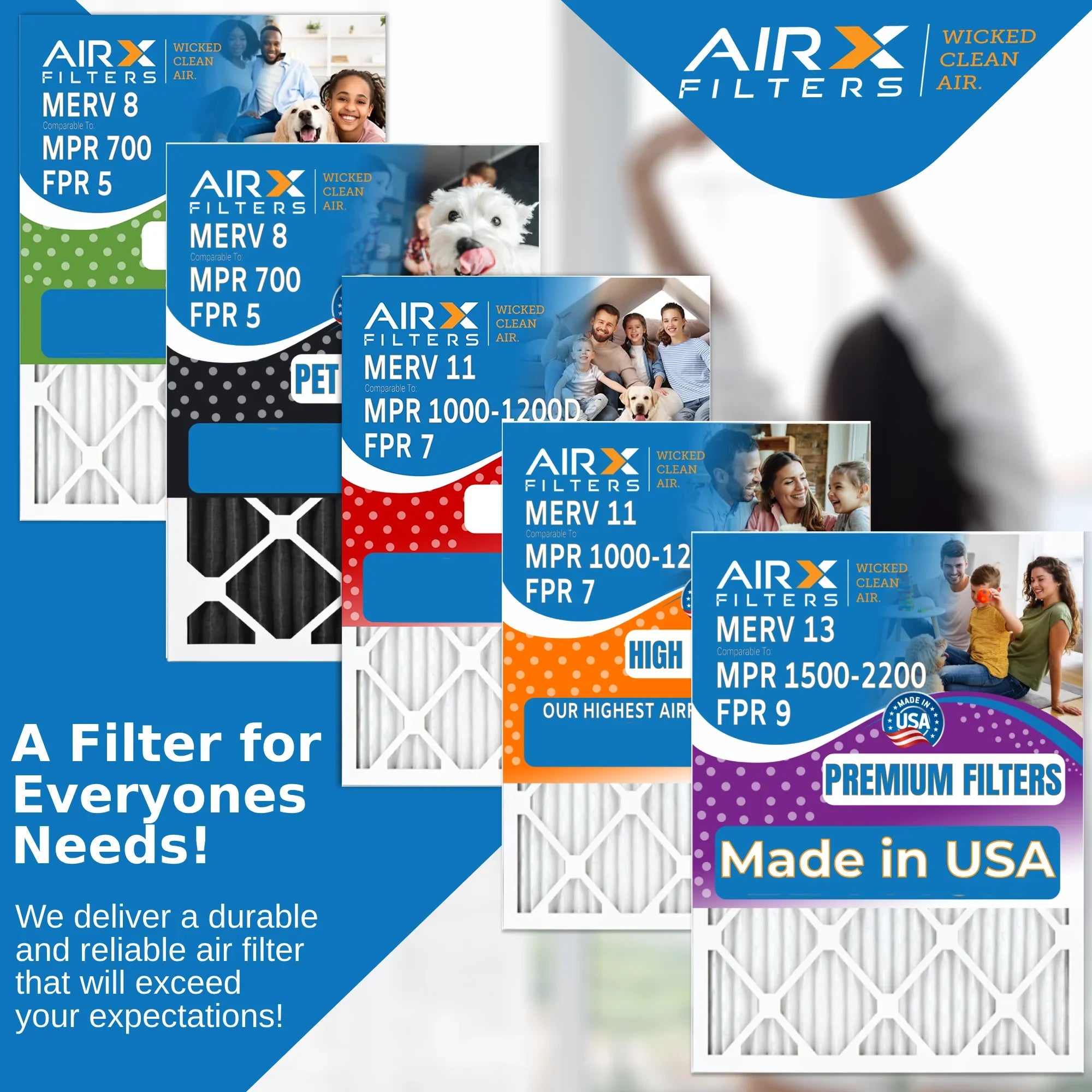 20x25x5 Air Filter MERV 13 Comparable to MPR 1500 - 2200 & FPR 9 Fitting with Honeywell FC100A1037 Premium USA Made 20x25x5 Furnace Filter 1 Single Filter by AIRX FILTERS WICKED CLEAN AIR.