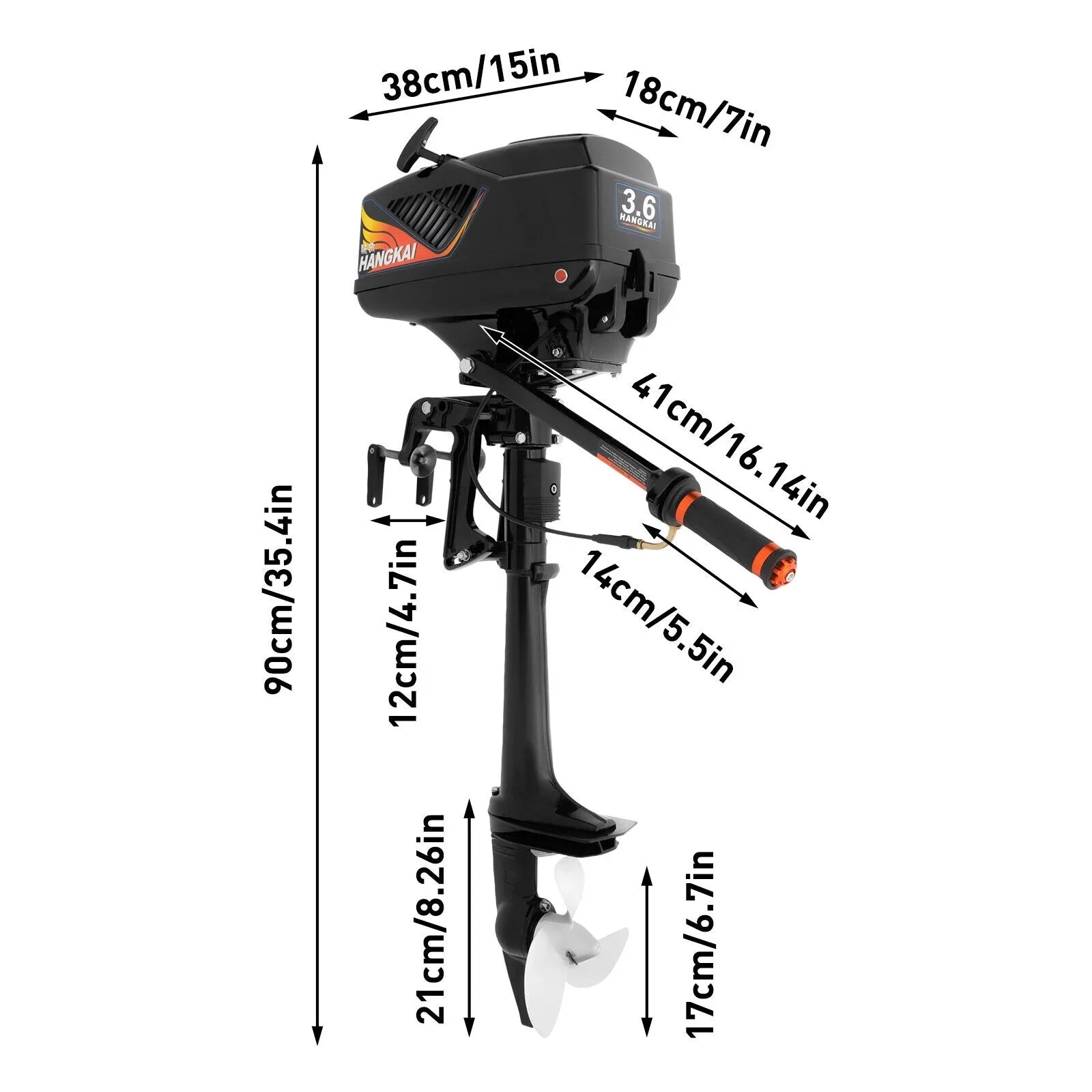HANGKAI 2 Stroke 3.6 HP Outboard Motor Fishing Vessel Engine Water Cooling CDI Outboard Ship Motor 90cm/35.4in
