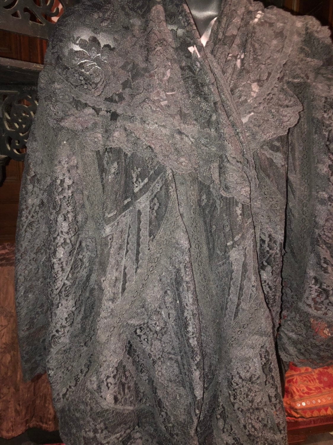 Vintage Victorian Style Antique Lace Black Coloered Summer Scarf Wrap