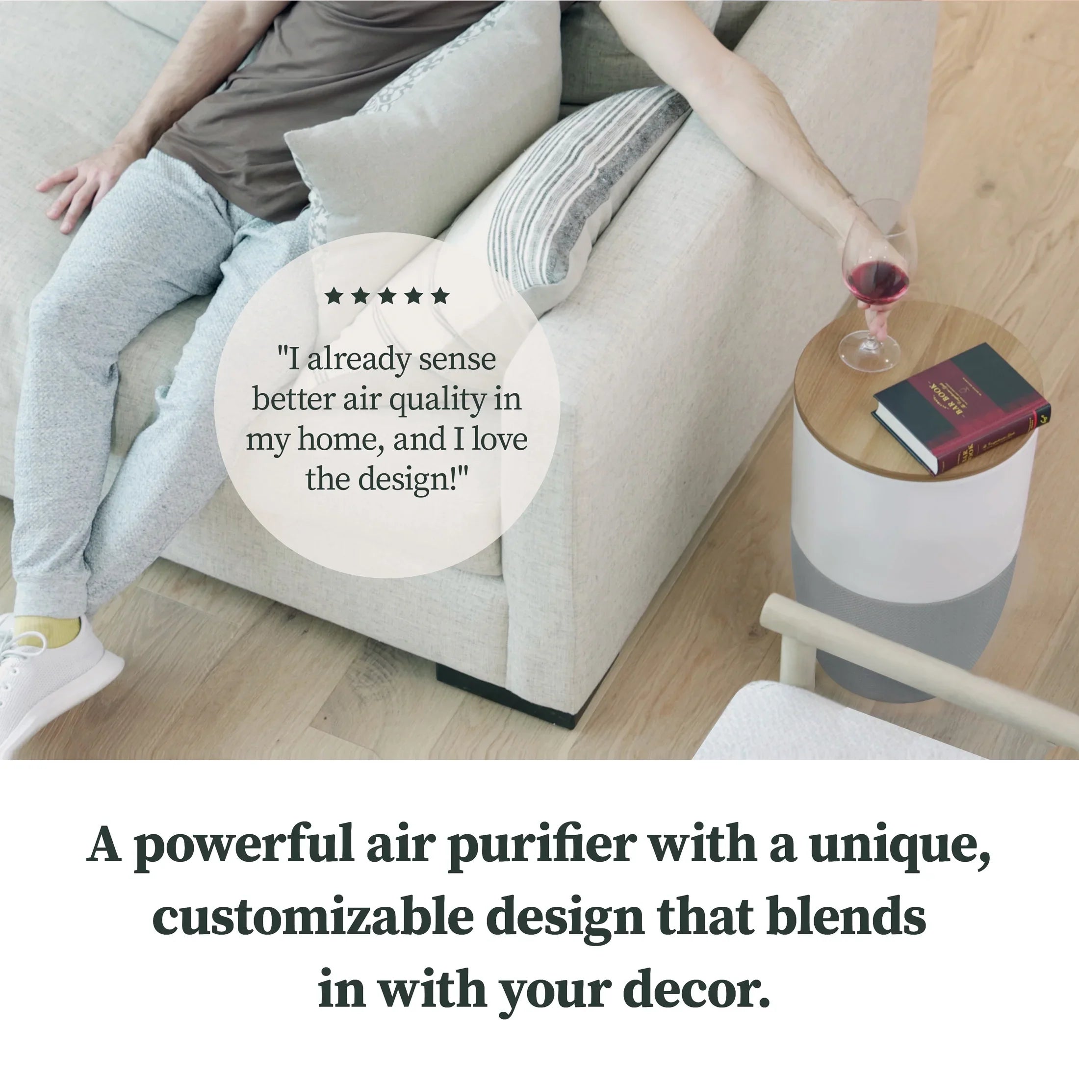 Dupray Bloom™ Air Purifier | Smart Medical-Grade HEPA-13 Air Filtration With Walnut Accent Table