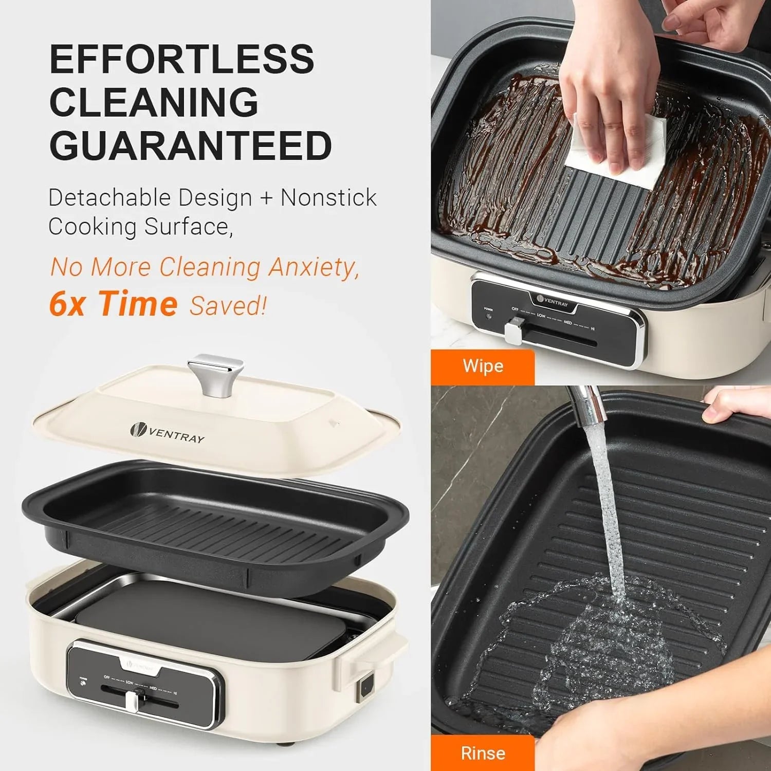 YANPO Classic Indoor Grill Set, Versatile Electric Grill Griddle Skillets Set with 5 Removable Nonstick Plates, Lid for Grilling, HotPot, BBQ, Dessert, Stir Fry, Paella Pasta Pot, Mushroom White