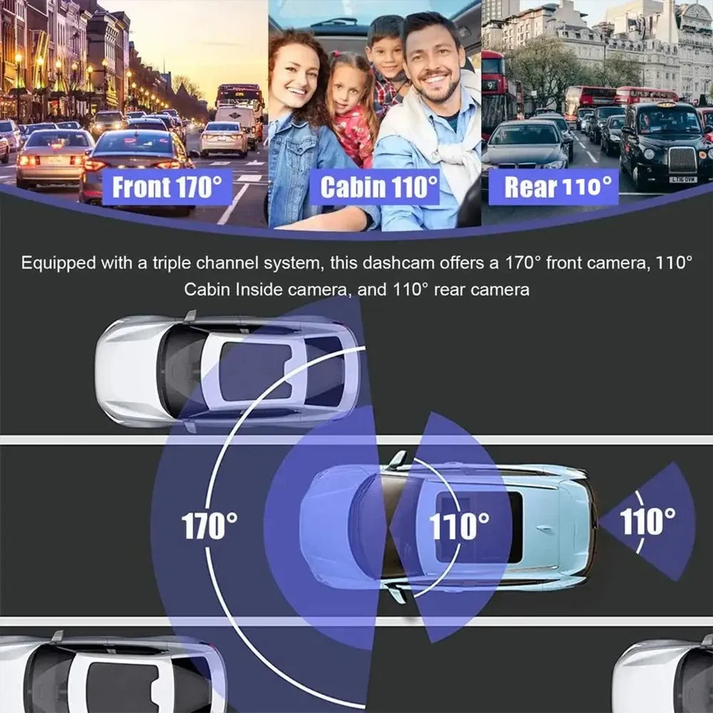 Pinnaco Dash Camera,Inside Rear Camera Dashcam Support 3-Lens Inside Rear Cam DVR Dash Camera Inch Screen 1080P DVR Dash Camera 2 Inch DVR 3-Lens 1080P 3-Lens 1080P Dash Nebublu