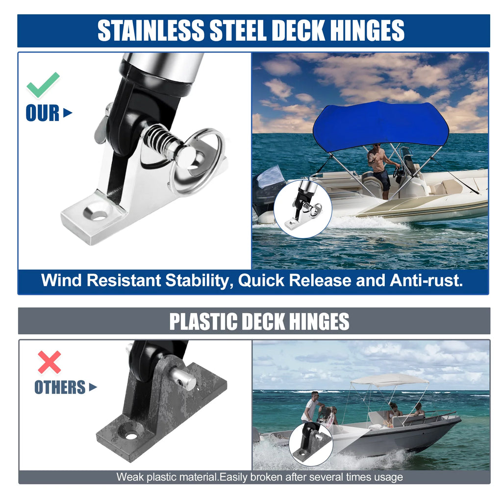Unique Bargains 600D 3 Bow 6"L x 46"Hx61"-66"W Bimini Top Stainless Steel Deck Hinges Blue
