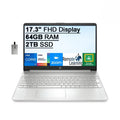 HP 2021 17.3" FHD IPS Laptop Computer, 11th Generation i7-1165G7, 64GB RAM, 2TB PCIe SSD, Backlit Keyboard, Iris Xe Graphics, HD Webcam, HD Audio, Windows OS, Silver, 32GB USB Card