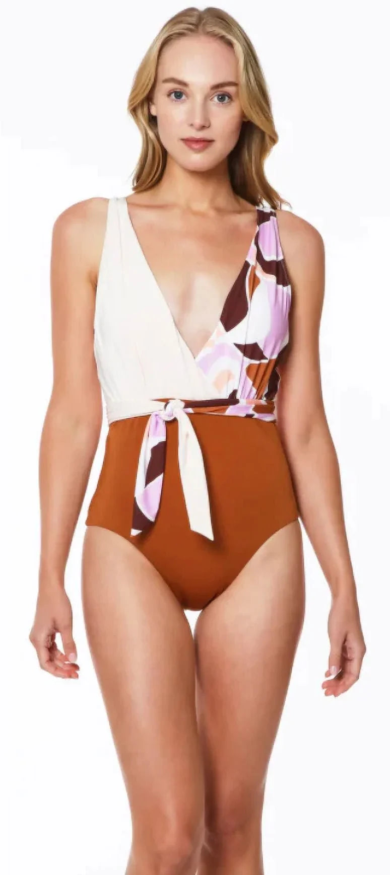 Sanctuary LION Nuveau Tie-Front Plunge One Piece Swimsuit, US Large