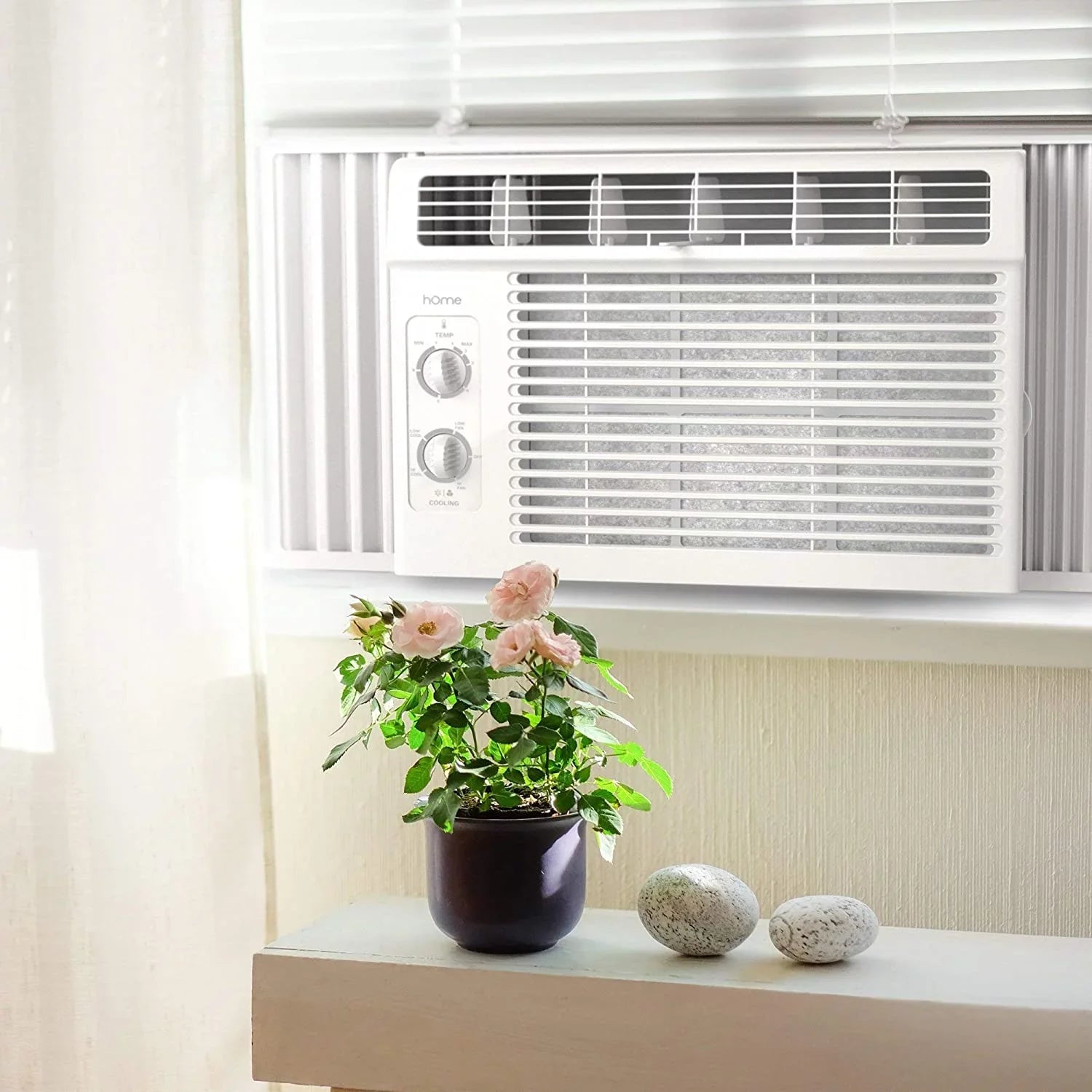 hOmeLabs Window Air Conditioner 5000 BTU - Easy Mechanical Control Compact AC Unit with Washable Reusable Filter, 2 Cooling Speeds, 2 Fan Speeds - Optimal for Bedroom and Rooms up to 150 Sq. Ft.