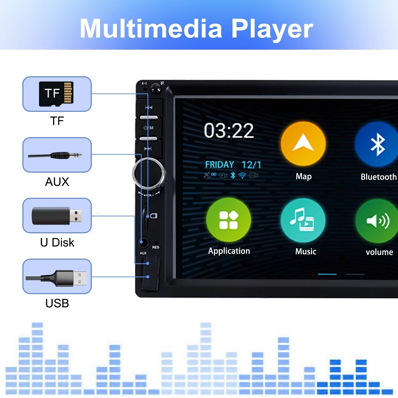 Double 2 Din Car Stereo Radio MP5 Player, 7 Inch HD Touch Screen Bluetooth Car Video Player 1080P with Backup Reversing Camera