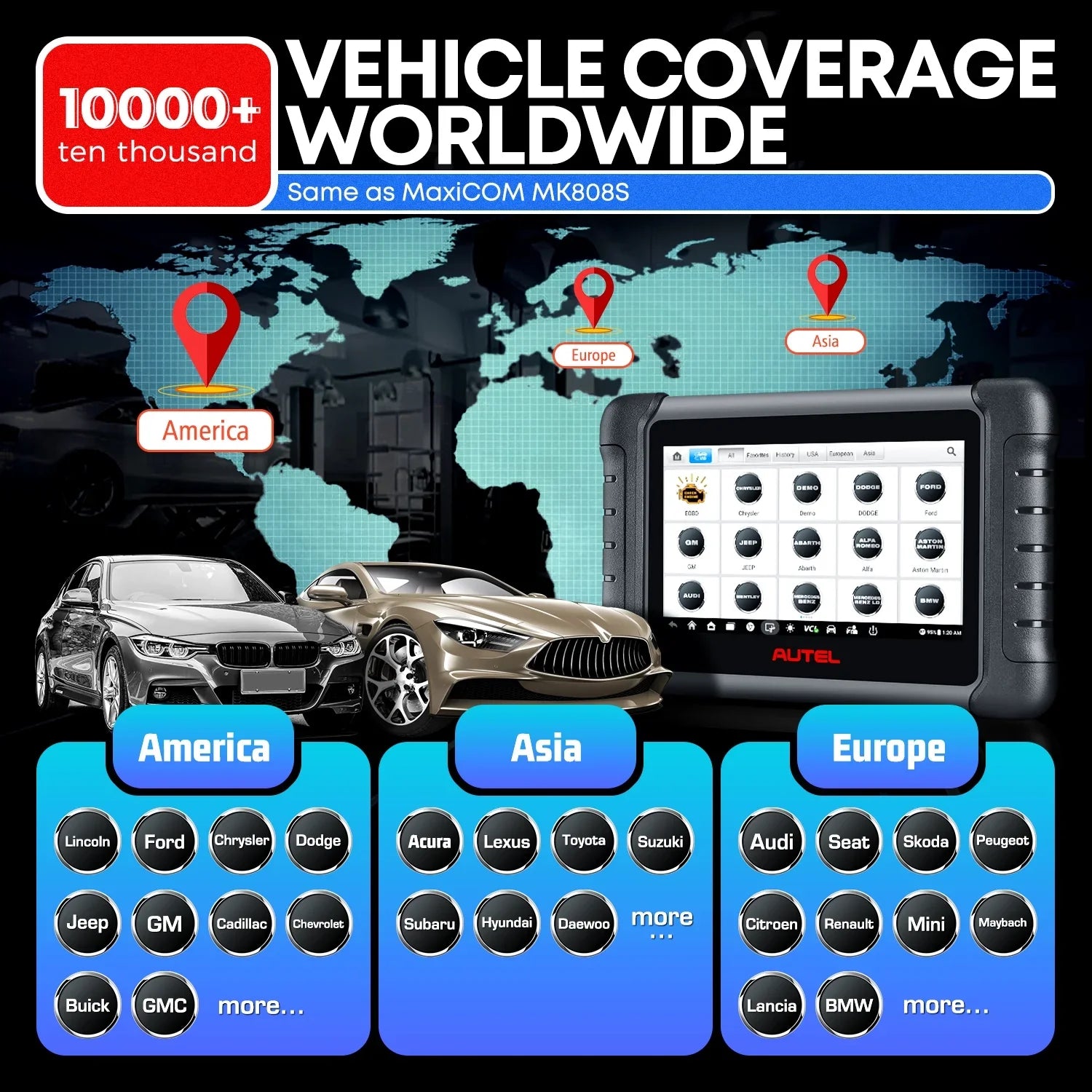 Autel MaxiCheck MX808S with 2 Year Update, 3000+ Bidirectional Diagnostic Tool Android 11 OE All System Scan, FCA Autoauth same as MK808S MK808Z RK3566 4- 4GB & 64GB