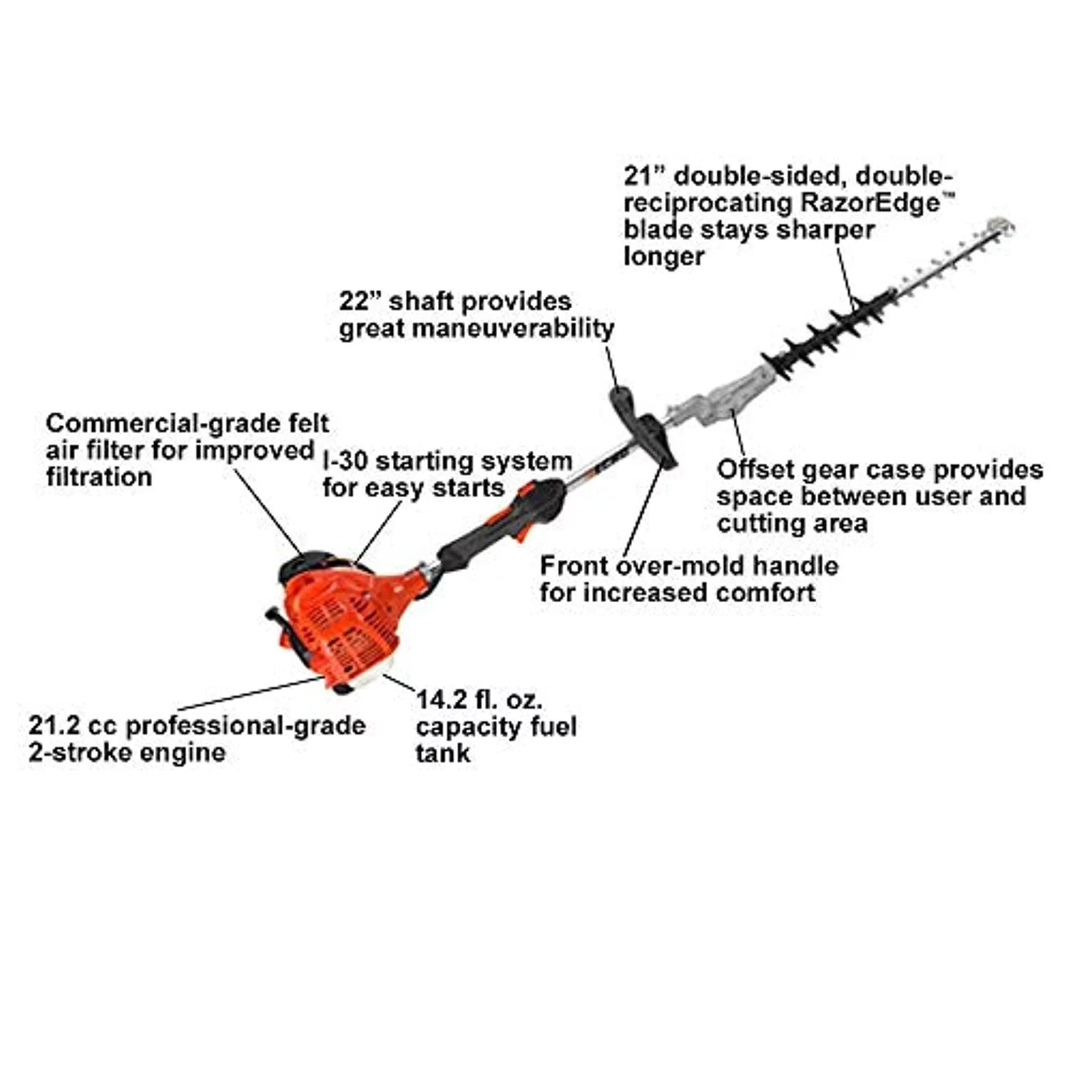 Echo SHC-225S 21.2cc 21in. 2 Stroke Long-lasting Gas Double Sided Shaft Hedge Clipper