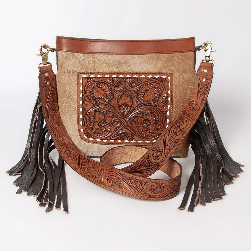 KB OHLAY KBK105 HOBO Hand Tooled Hair-on Genuine Leather women bag western handbag purse