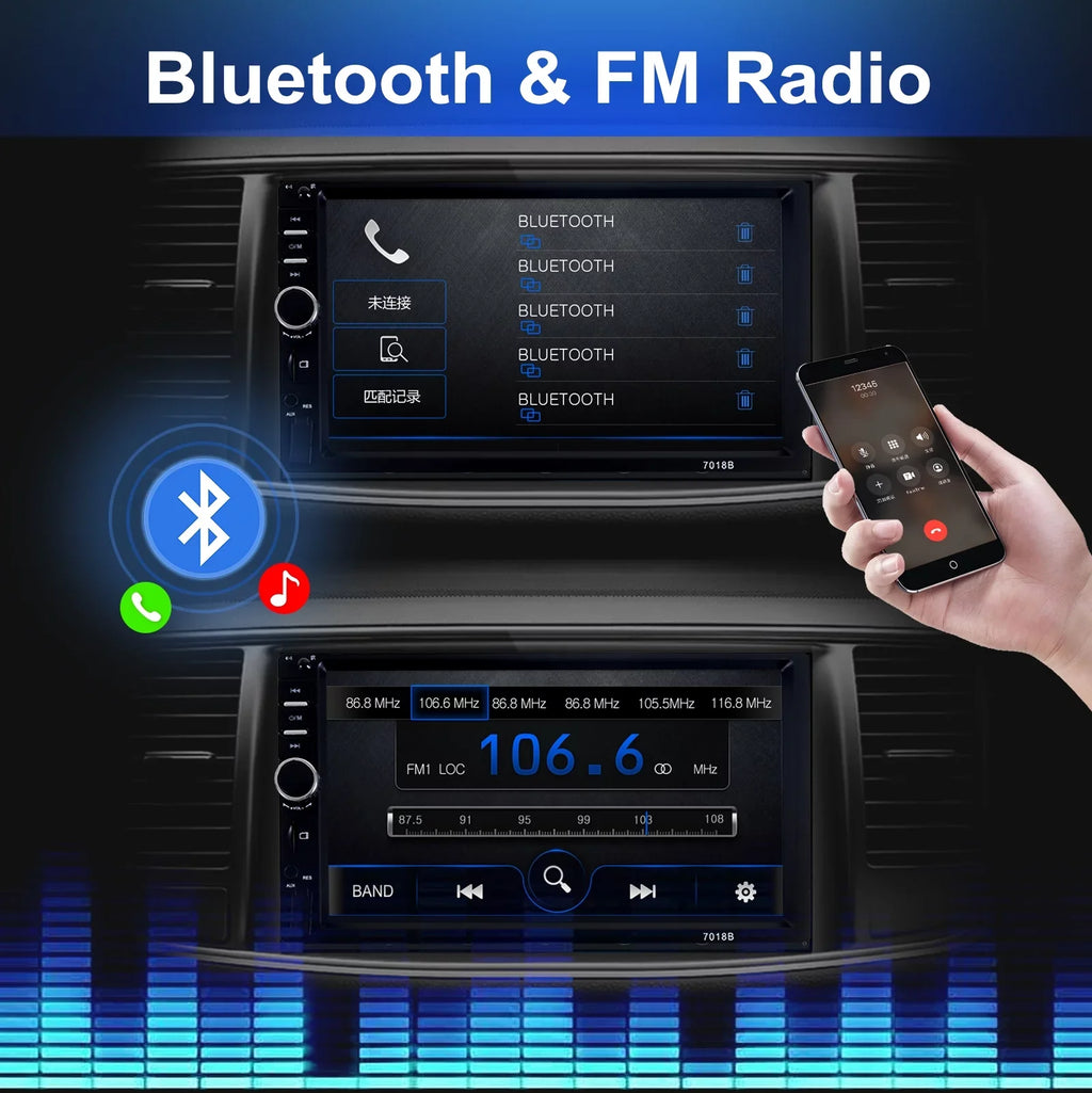 Double 2 Din Car Stereo Radio MP5 Player, 7 Inch HD Touch Screen Bluetooth Car Video Player 1080P with Backup Reversing Camera