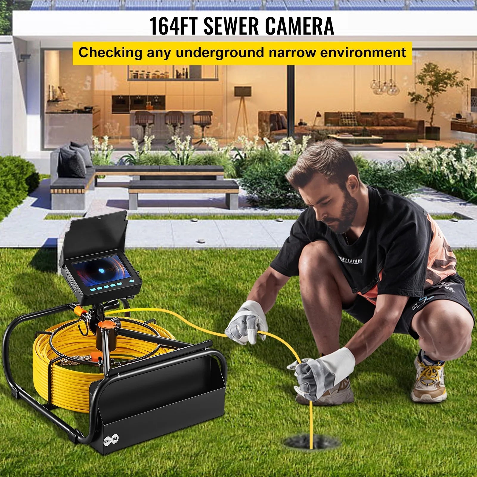 SKYSHALO Sewer Camera 164FT Cable Pipeline Inspection Camera 4.3 Inch TFT LCD Monitor Pipe Camera Screen Waterproof IP68 Duct Inspection Camera with 6PCS LEDs 8500MAH Lithium Battery, DVR Function