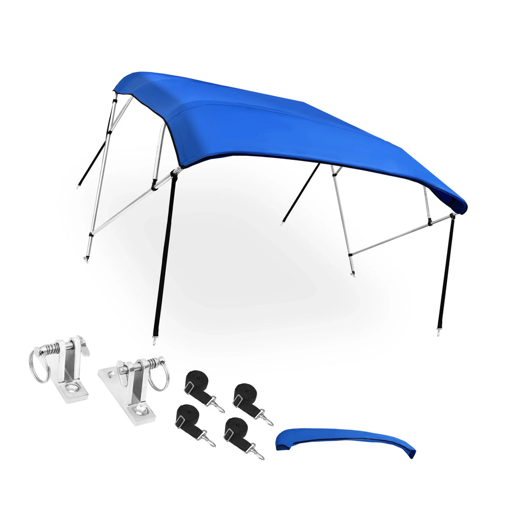 Unique Bargains 600D 4 Bow 8"Lx54"Hx79"-84"W Bimini Top Stainless Steel Deck Hinges Blue