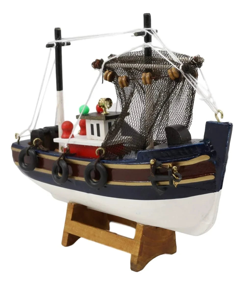 6.25"L Colorful Wooden Handicraft Nautical Marine Trawler Fishing Vessel Model
