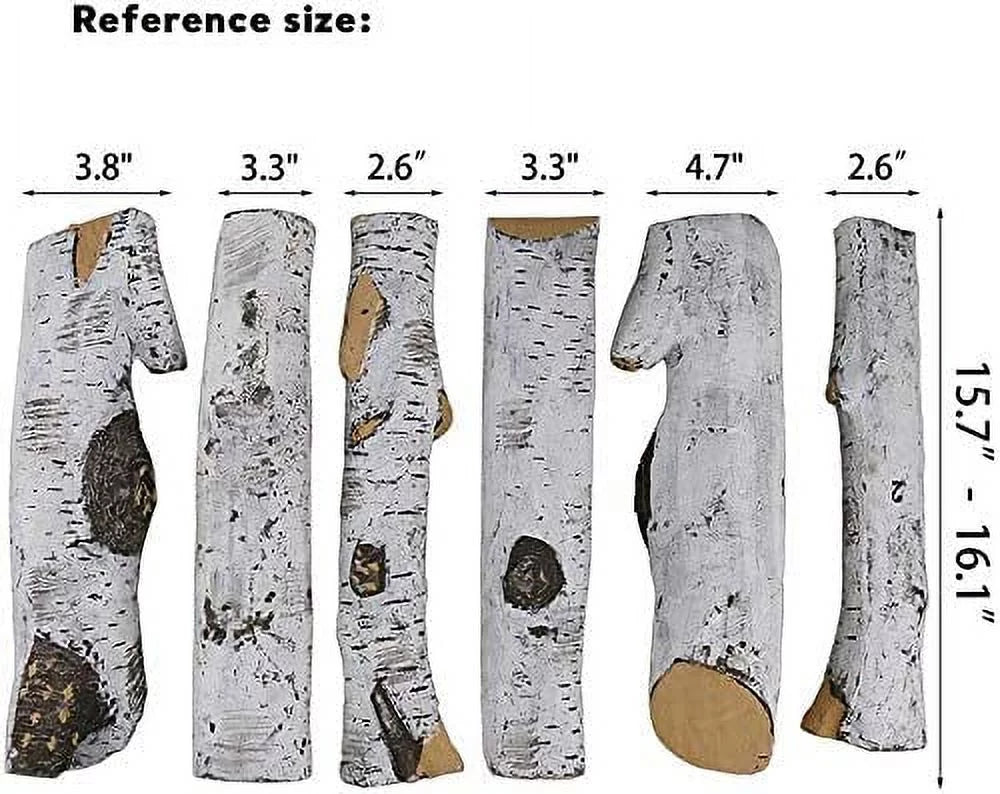 Hisencn Gas Fireplace Logs Set Ceramic White Birch Wood Logs for Indoor Inserts Outdoor Firebowl,Fire Pits, Vented, Propane, Gel, Ethanol, Electric, Realistic Fireplace Decoration 6 Pcs