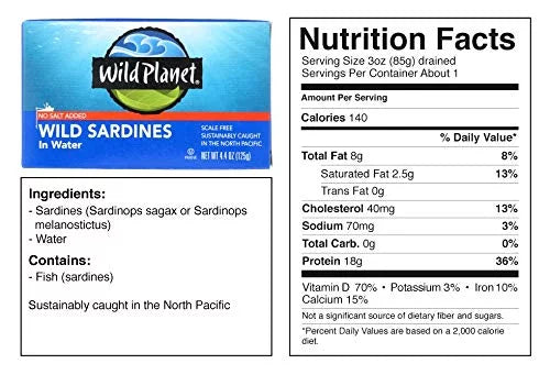 Wild Planet Sardines In Water - Case Of 12 - 4.375 Oz.