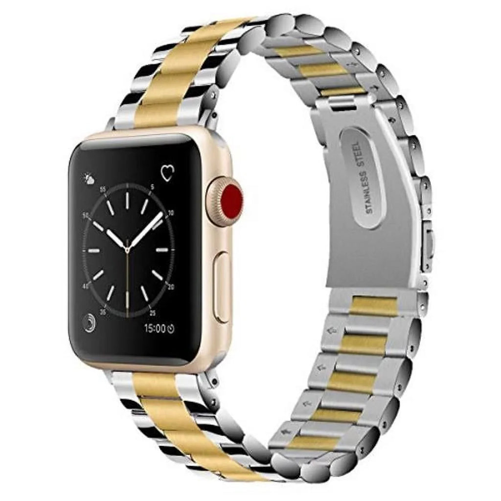 Odash VL-SS002GLD-45 42-44-45-49 mm Stainless Steel Two Tone Band for Apple Watch, Gold & Silver