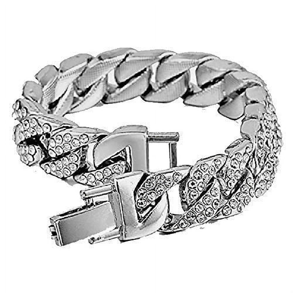 Charles Raymond Big Bling Watch Inspired by Hip Hop - Mens Iced Out Timepiece - Faux Chrono Eyes - Diamond Rhinestones on Blast - ST10311 (Silver Rubber Cuban)
