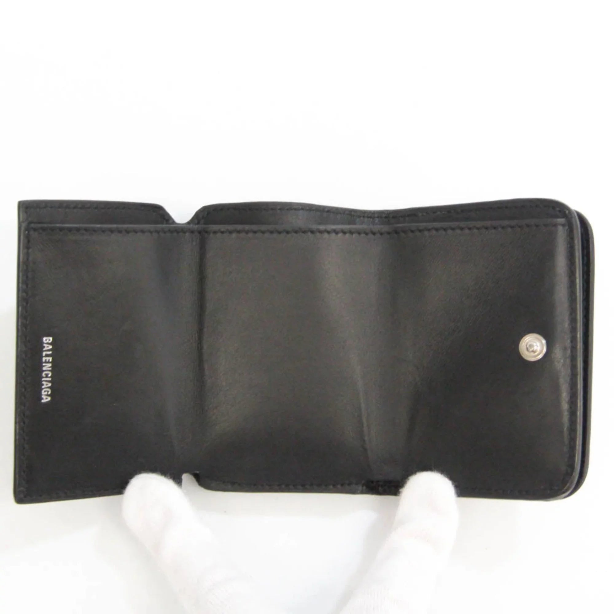 Pre-Owned Balenciaga Cache Mini 593813 Men,Women Leather Wallet (tri-fold) Black (Good)