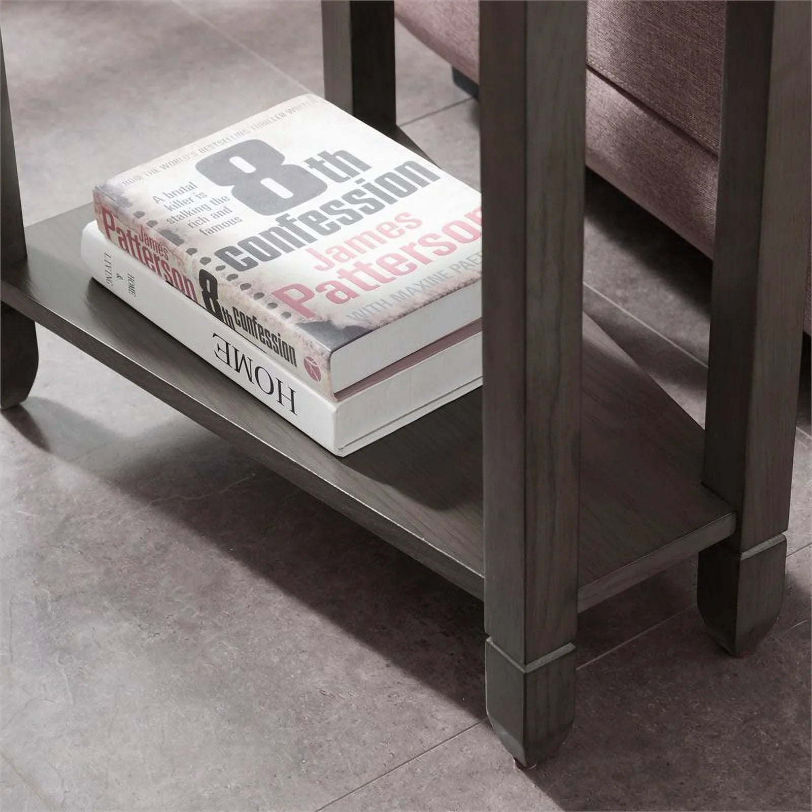 Bowery Hill Wood Wedge Table with Shelf in Smoke Gray/Black Slate
