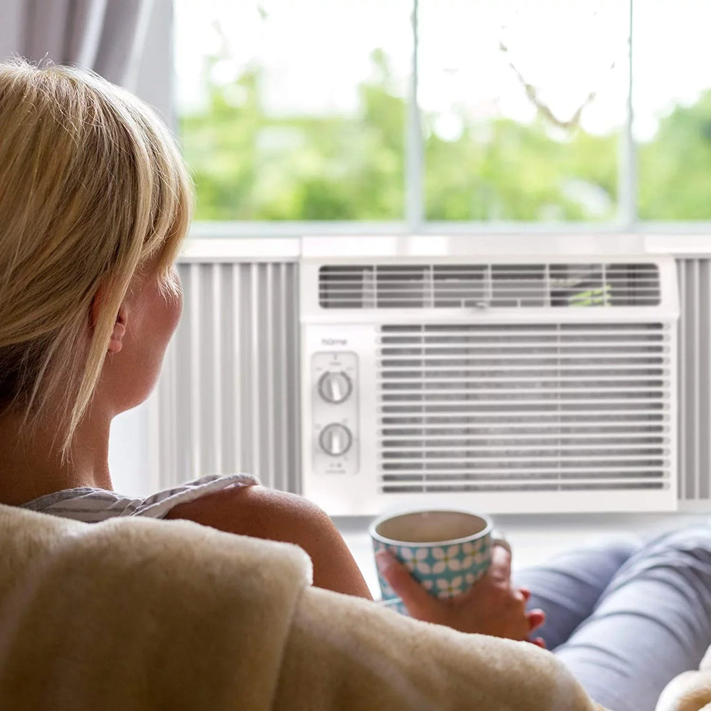 hOmeLabs Window Air Conditioner 5000 BTU - Easy Mechanical Control Compact AC Unit with Washable Reusable Filter, 2 Cooling Speeds, 2 Fan Speeds - Optimal for Bedroom and Rooms up to 150 Sq. Ft.