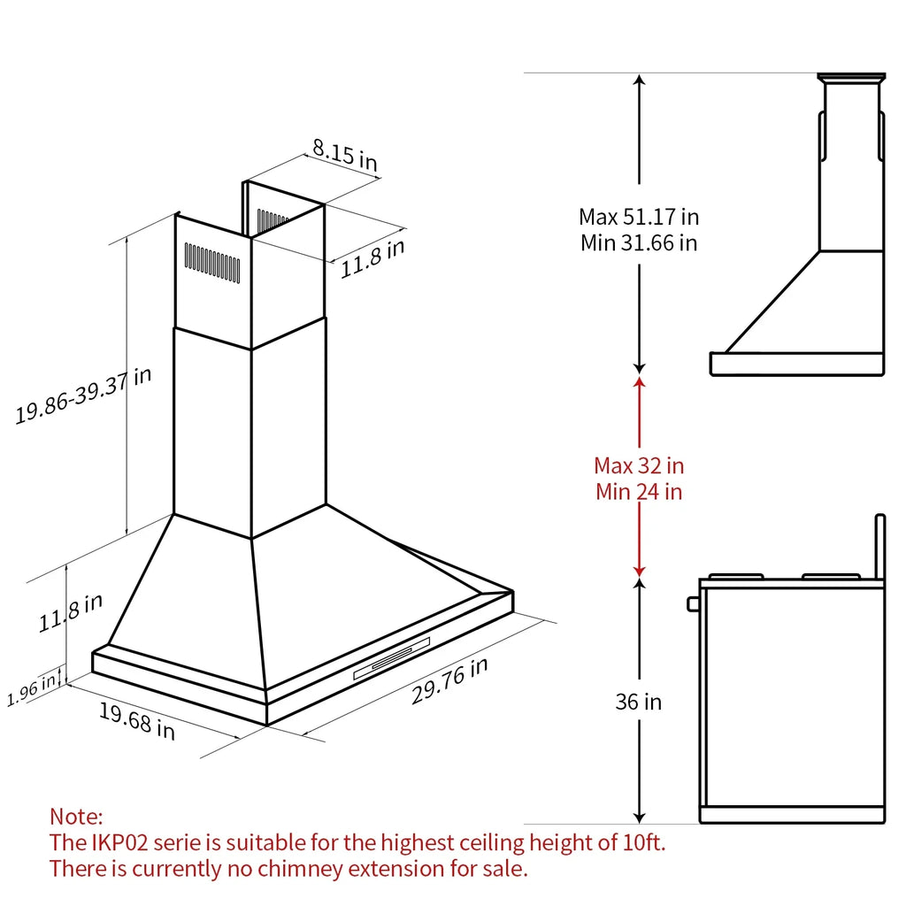 IKTCH Range Hoods 30 inch Wall Mount 900 CFM Ducted/Ductless Convertible, Kitchen Chimney Vent Stainless Steel with Gesture Sensing & Touch Control Switch Panel, 2 Pcs Adjustable Lights(IKP02-30)