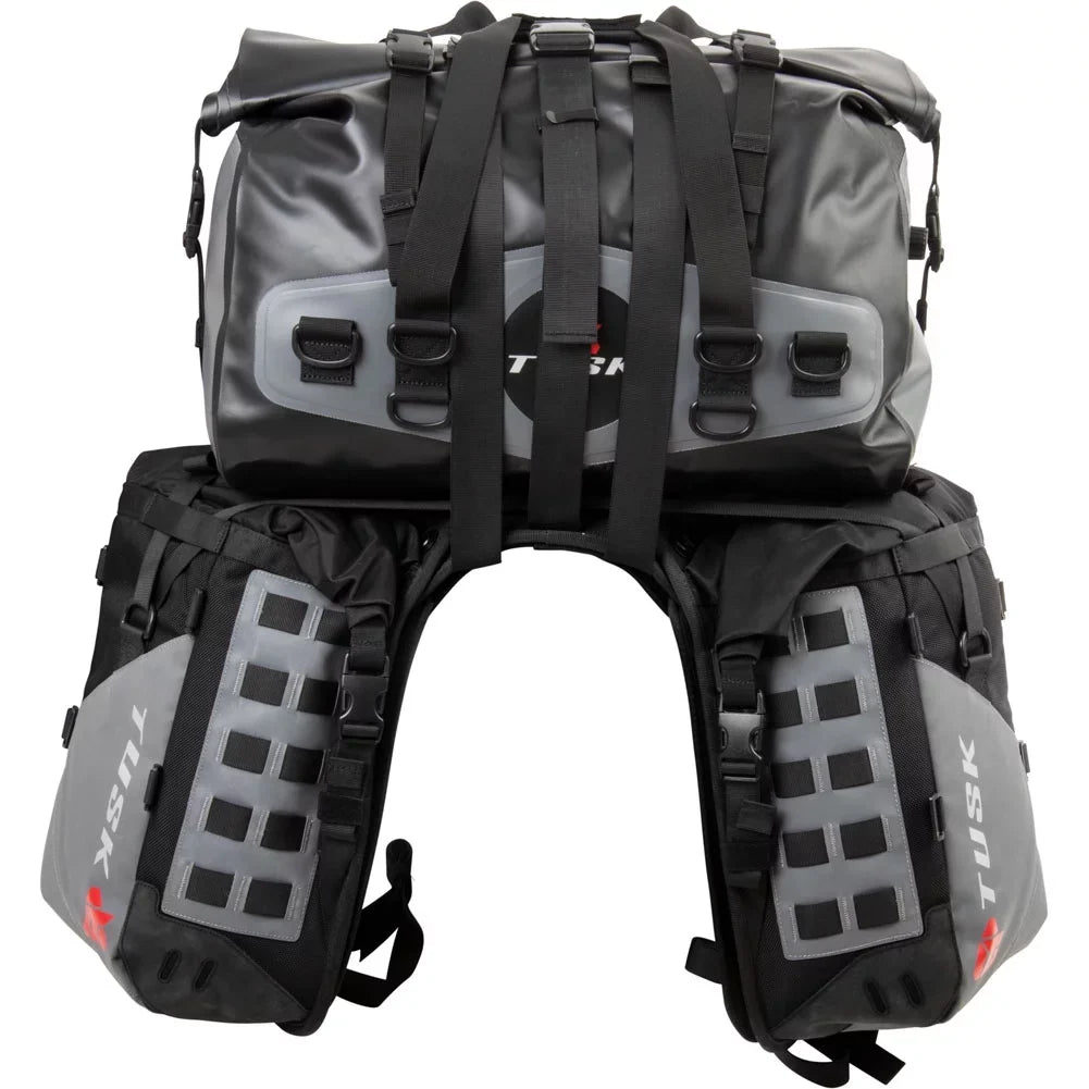 Tusk Highland X2 Rackless Luggage System w/Medium Dry Duffel Tail Bag Standard Heat Shield For Suzuki V-Strom 1050XT Adventure 2020