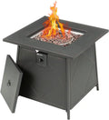 28 Inch Steel Square Gas Outdoor Backyard Tabletop Fire Pit with Lava Rocks and Steel Coating Lid, Black