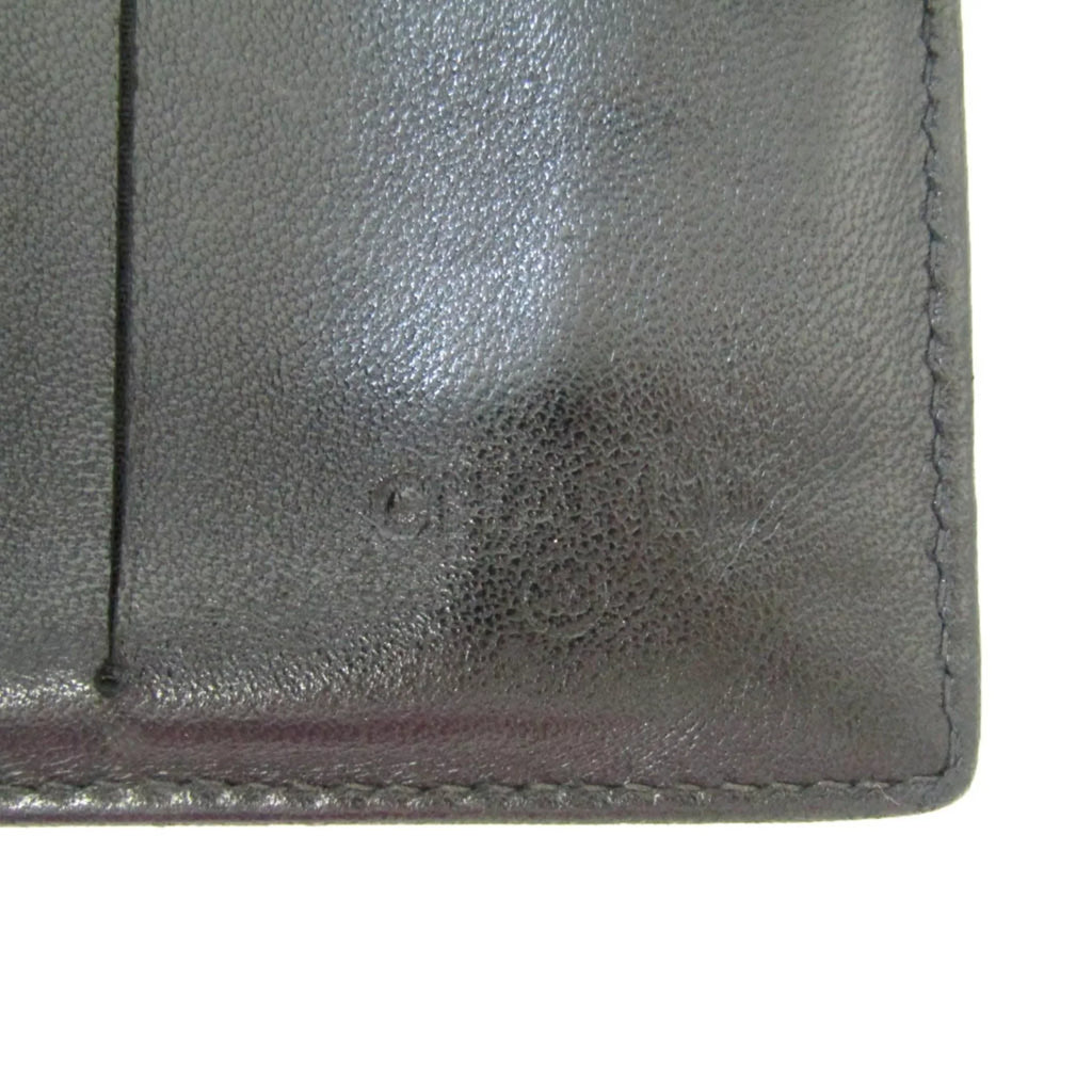 Pre-Owned Chanel Chocolate Bar Women's Leather Middle Wallet (bi-fold) Black (Good)