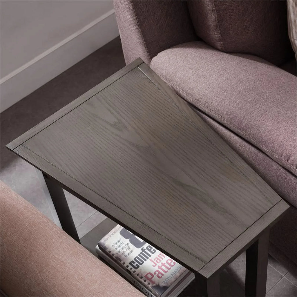 Bowery Hill Wood Wedge Table with Shelf in Smoke Gray/Black Slate