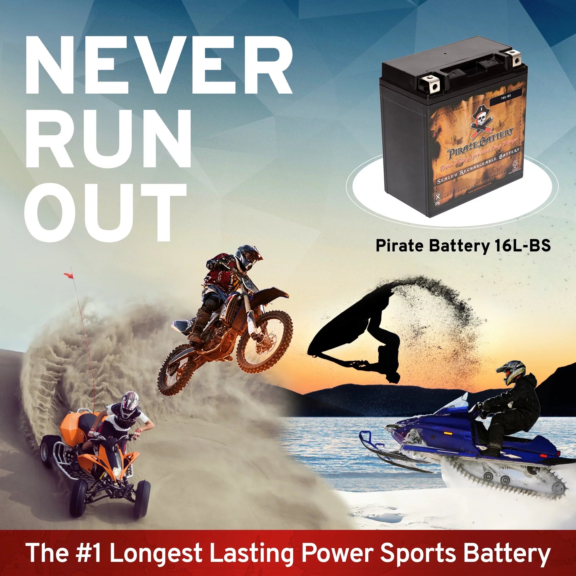 Pirate Battery YTX16L-BS (16L-BS 12 Volt,14 Ah, 230 CCA) Jet Ski Battery for Kawasaki 650cc Jf650 X2 1987