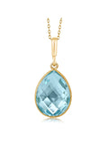 Gem Stone King 9.00 Ct Blue Topaz 16x12mm Pear Shape 18K Yellow Gold Plated Silver Pendant 18 inches Chain