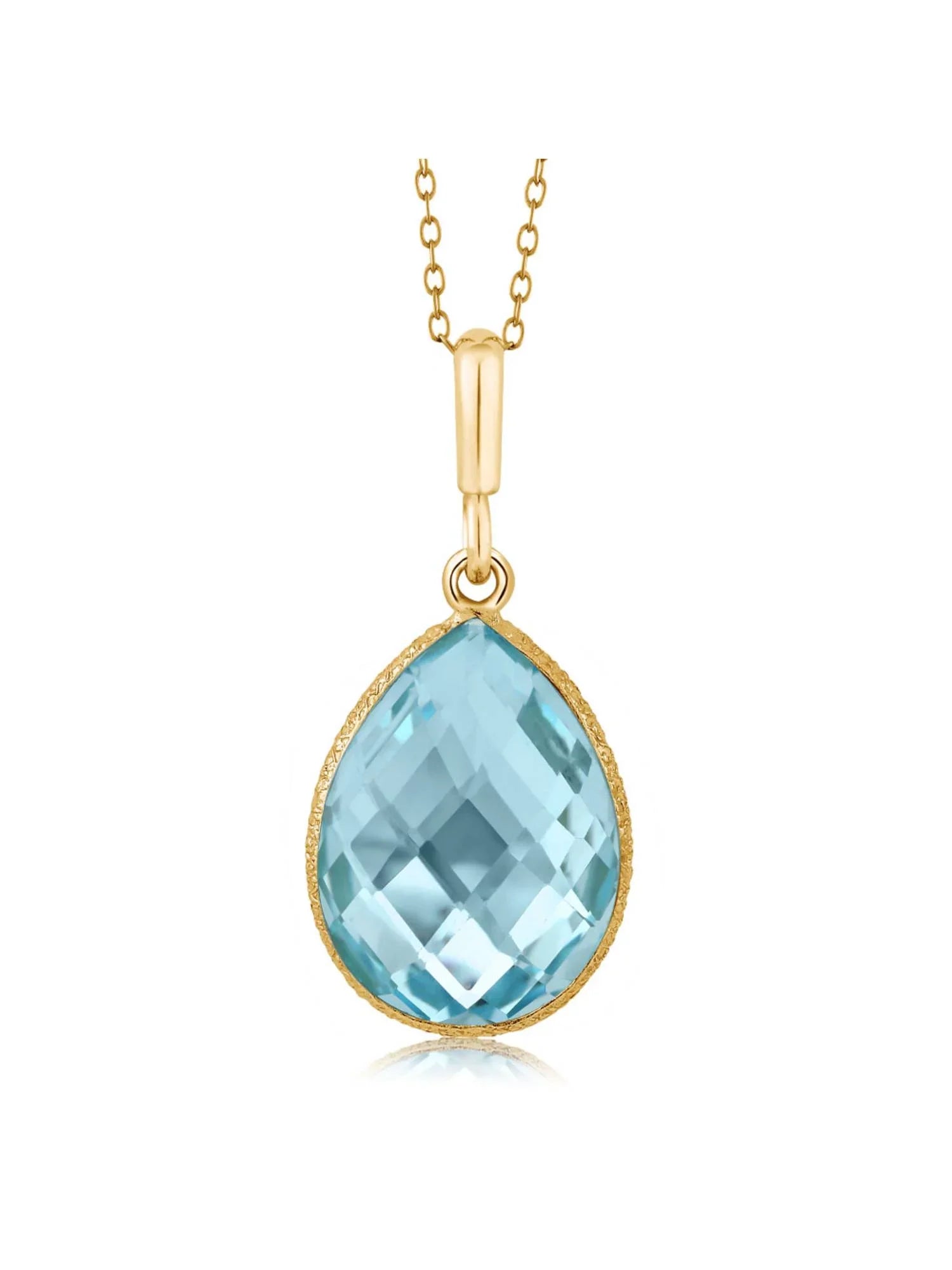 Gem Stone King 9.00 Ct Blue Topaz 16x12mm Pear Shape 18K Yellow Gold Plated Silver Pendant 18 inches Chain