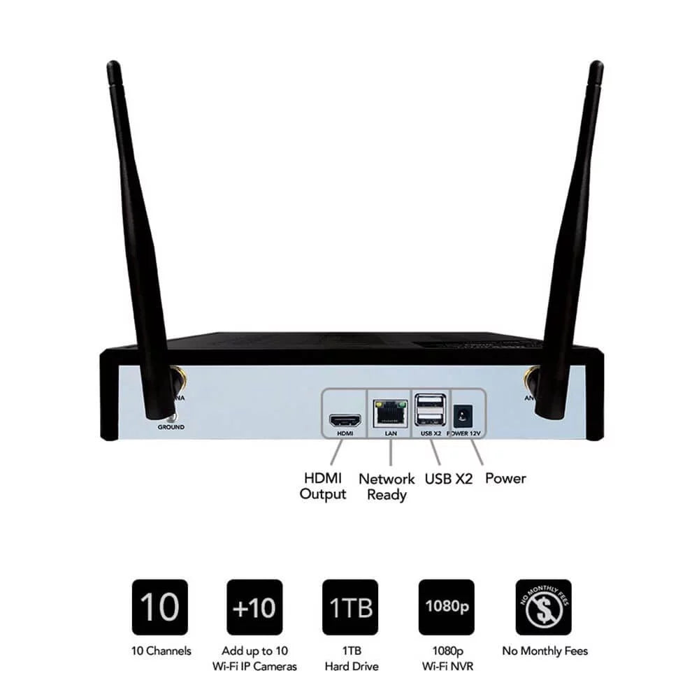 Restored Premium Night Owl 10 Channel 1080p Smart Security System with 1TB Hard Drive and 4 1080p WiFi IP Spotlight Cameras Factory (Refurbished)