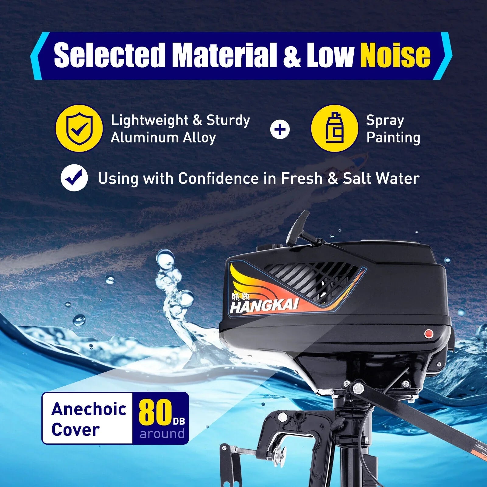 HANGKAI 2 Stroke 3.6 HP Outboard Motor Fishing Vessel Engine Water Cooling CDI Outboard Ship Motor 90cm/35.4in