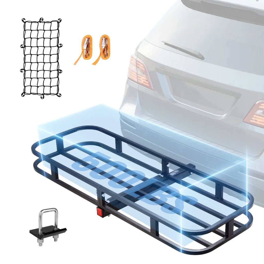 SKYSHALO Hitch Mount Cargo Carrier 500lb 53x19x5 in & Cargo Net Fits 2" Receiver
