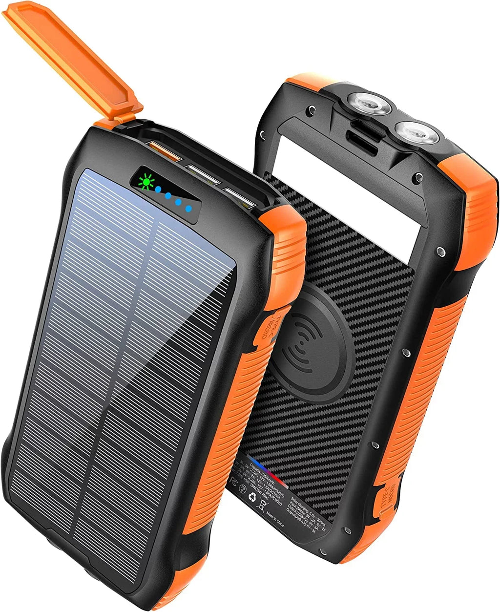 Solar Power Bank for Ulefone Power Armor 14 Pro - Portable Charger 33500mAh QC3.0 18W PD 20W Fast Charging, Portable Charger with 10W Wireless 5 Outputs IP67 Waterproof 6W Flashlight