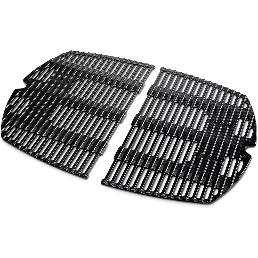 Weber 7646 Cast Iron Cooking Grates for Weber Q 300/3000 Series Grills Bundle with Generic Aluminum Drip Pans Set of 3 and Grill Wrap Barbecue Waterproof Outdoor Protection