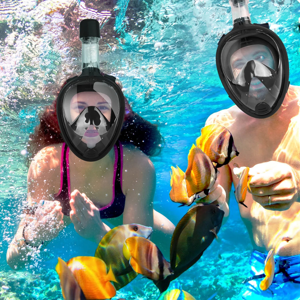 Full Face Snorkel Mask, Snorkeling Mask with Detachable Camera Mount, Panoramic View Upgraded Dive Mask with Safety Breathing System, Dry Top Set L/XL
