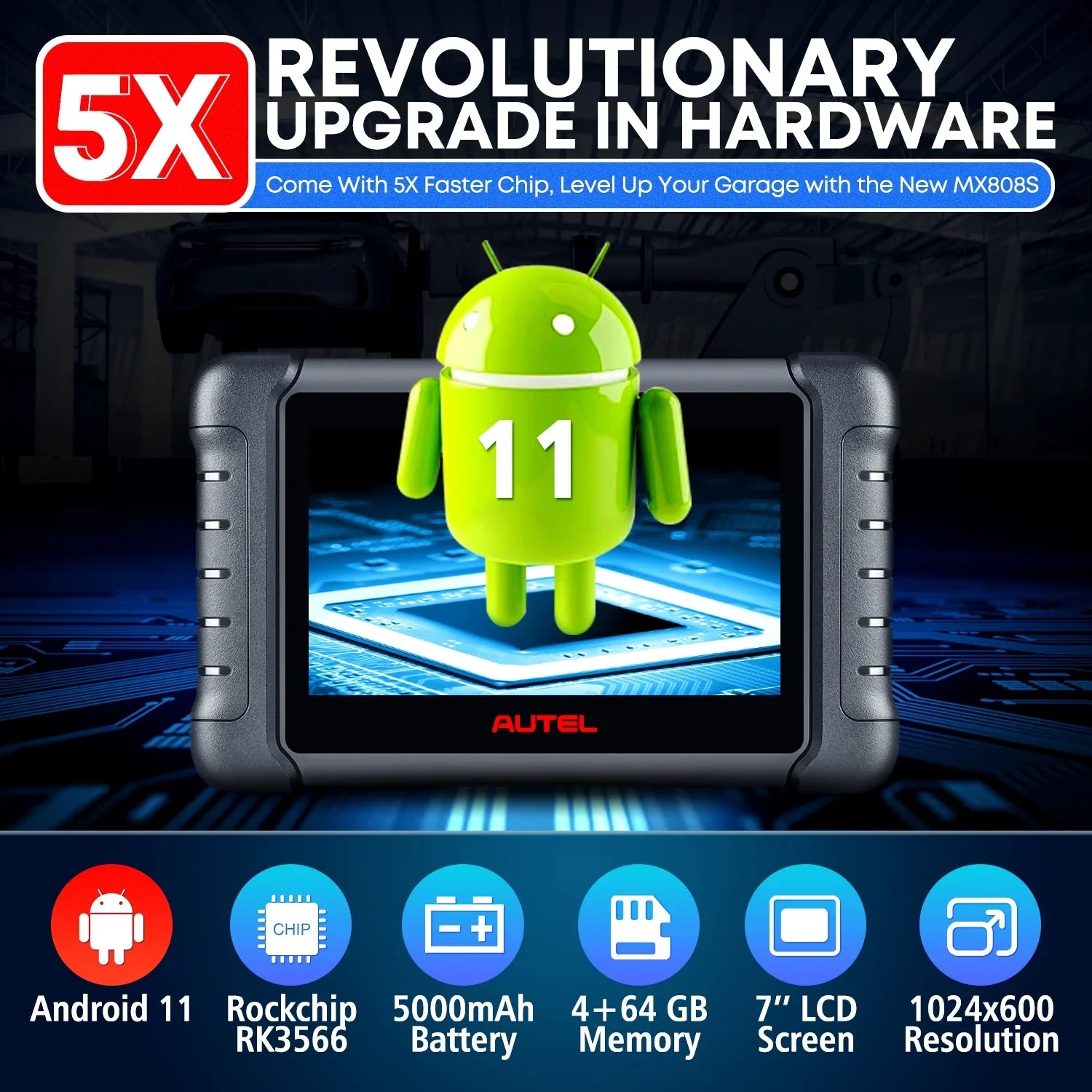 Autel MaxiCheck MX808S with 2 Year Update, 3000+ Bidirectional Diagnostic Tool Android 11 OE All System Scan, FCA Autoauth same as MK808S MK808Z RK3566 4- 4GB & 64GB
