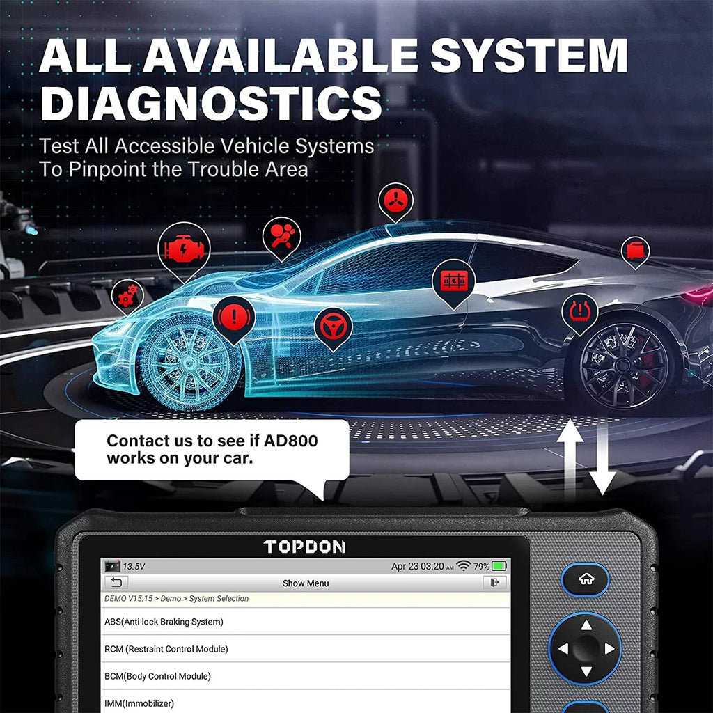 OBD2 Scanner, TOPDON AD800 Car Diagnostic Scan Tool All System Scan 28+ Reset Service, Oil Reset, ABS Bleed, Injector Coding, 2 Years Free Update