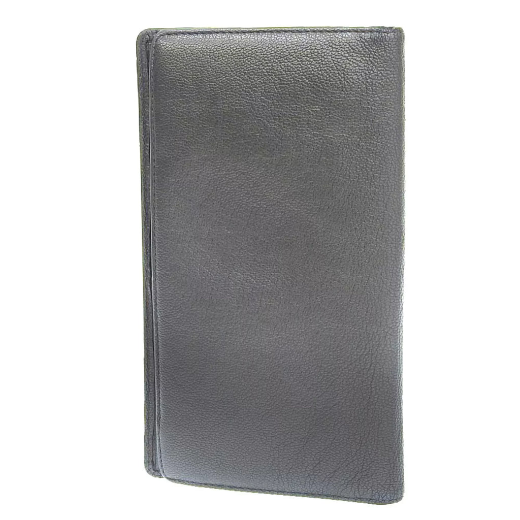 Pre-Owned Chanel CHANEL here mark bi-fold long wallet metallic lambskin gray No. 11 with seal (Fair)