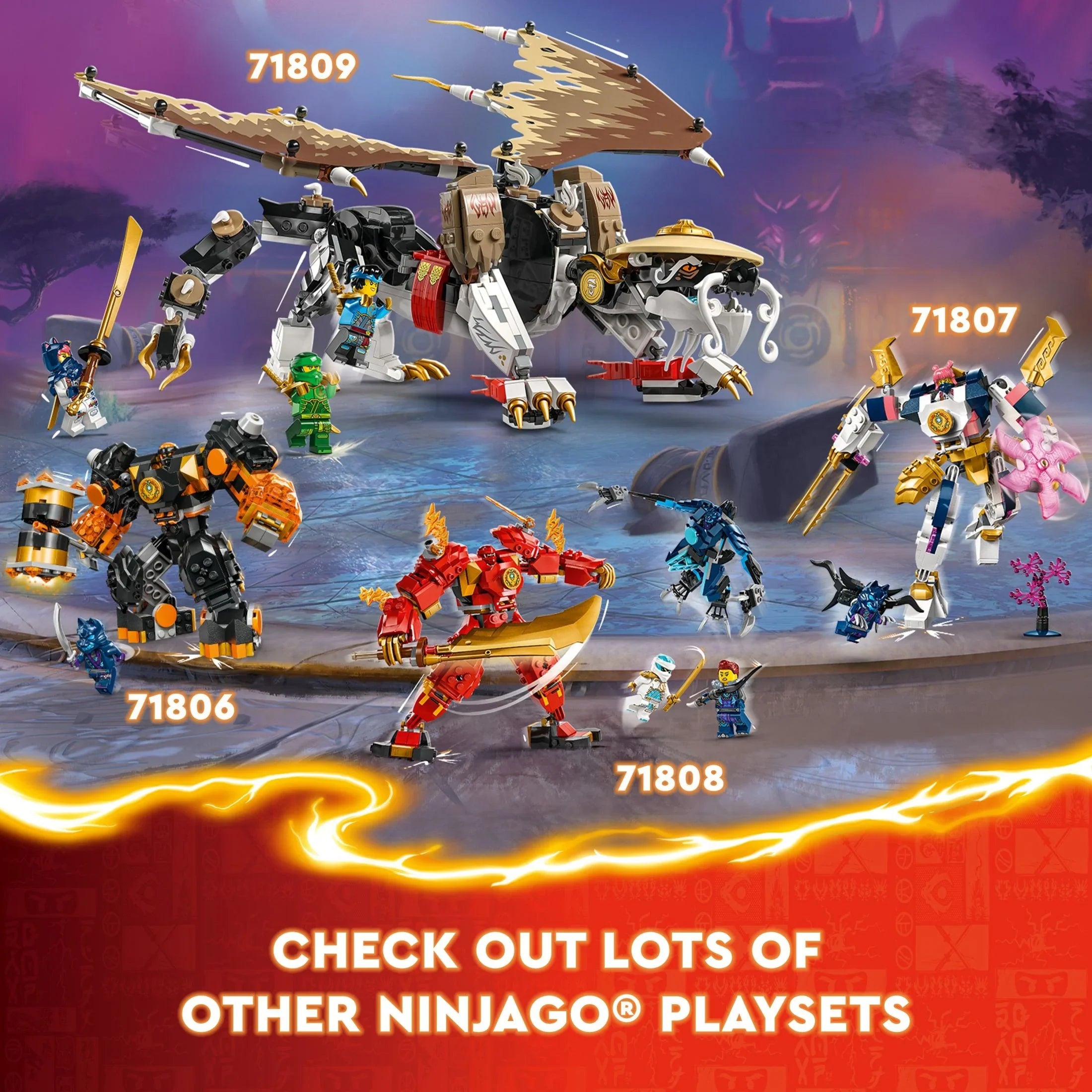 LEGO NINJAGO Egalt the Master Dragon Action Figure, Hero Toy Battle Set with 5 Ninja Minifigures for Group or Independent Play, Dragon Toy Gift Idea for Boys and Girls Ages 8 and Up, 71809