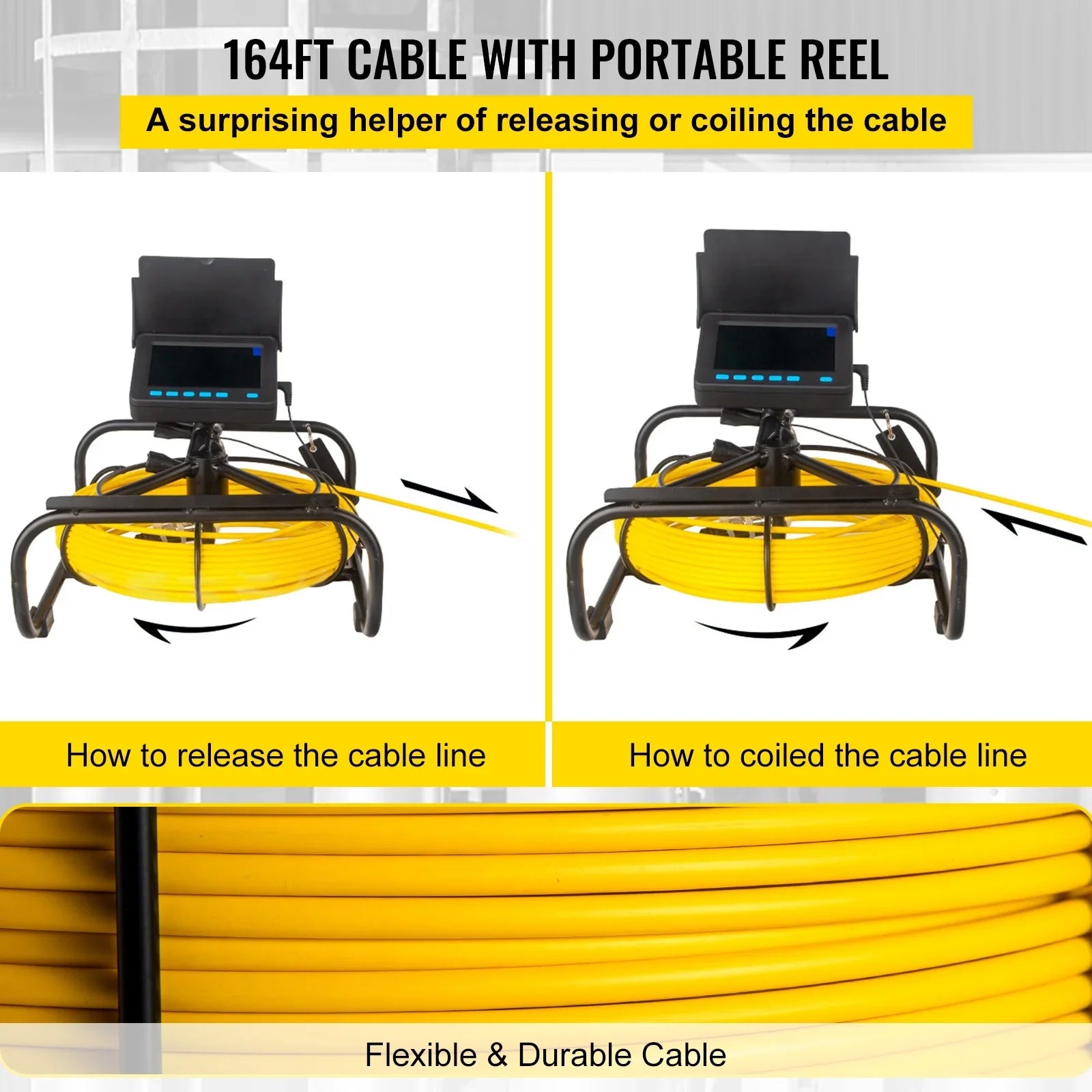 SKYSHALO Sewer Camera 164FT Cable Pipeline Inspection Camera 4.3 Inch TFT LCD Monitor Pipe Camera Screen Waterproof IP68 Duct Inspection Camera with 6PCS LEDs 8500MAH Lithium Battery, DVR Function