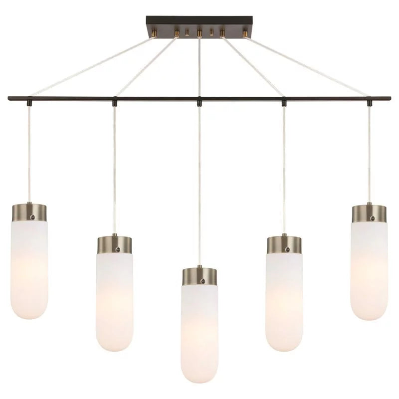 Woodbridge Lighting Tanner 42" 5-Light LED Opal Bullet Chandelier in Bronze