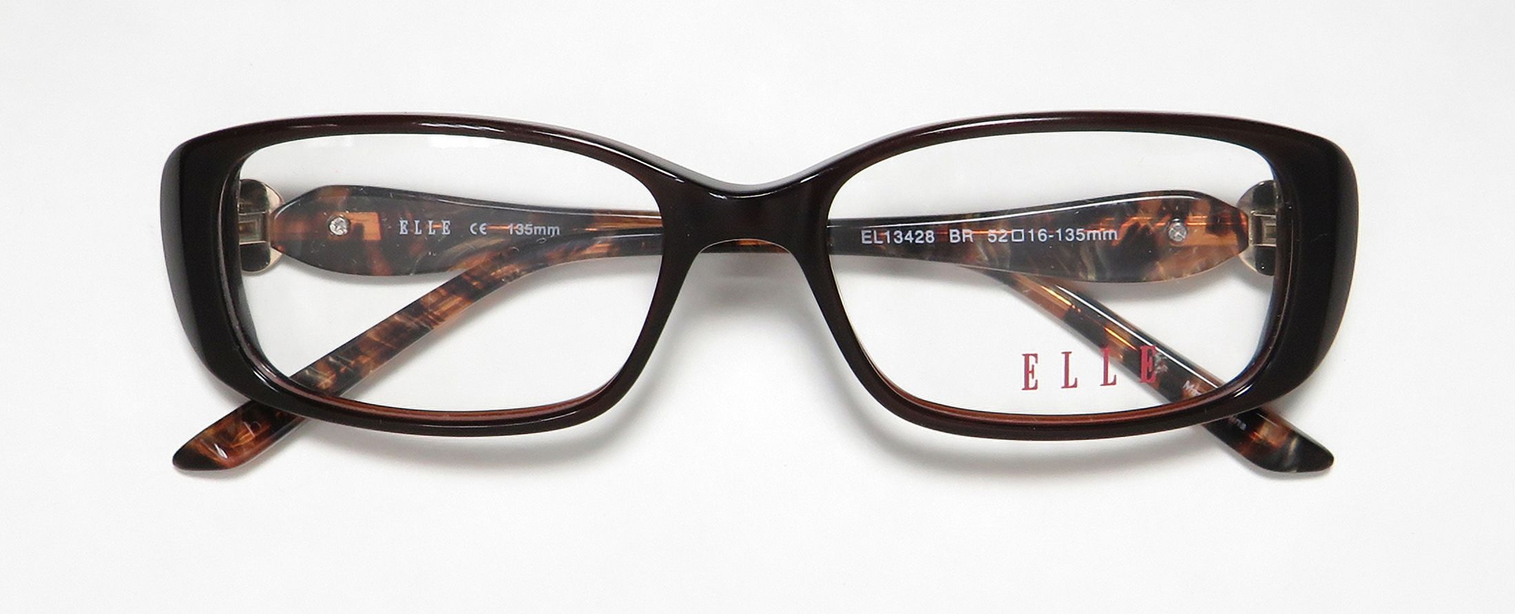 NEW ELLE 13428 WOMENS/LADIES RECTANGULAR FULL-RIM BROWN PREMIUM ACETATE PLASTIC Long-lasting DESIGNER FRAME DEMO LENSES 52-16-135 EYEGLASSES/EYE GLASSES