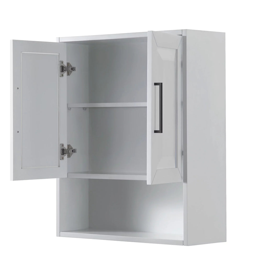 Wyndham Collection Dark Blue Daria Over-the-Toilet Bathroom Wall-Mounted Storage Cabinet with Matte Black Trim